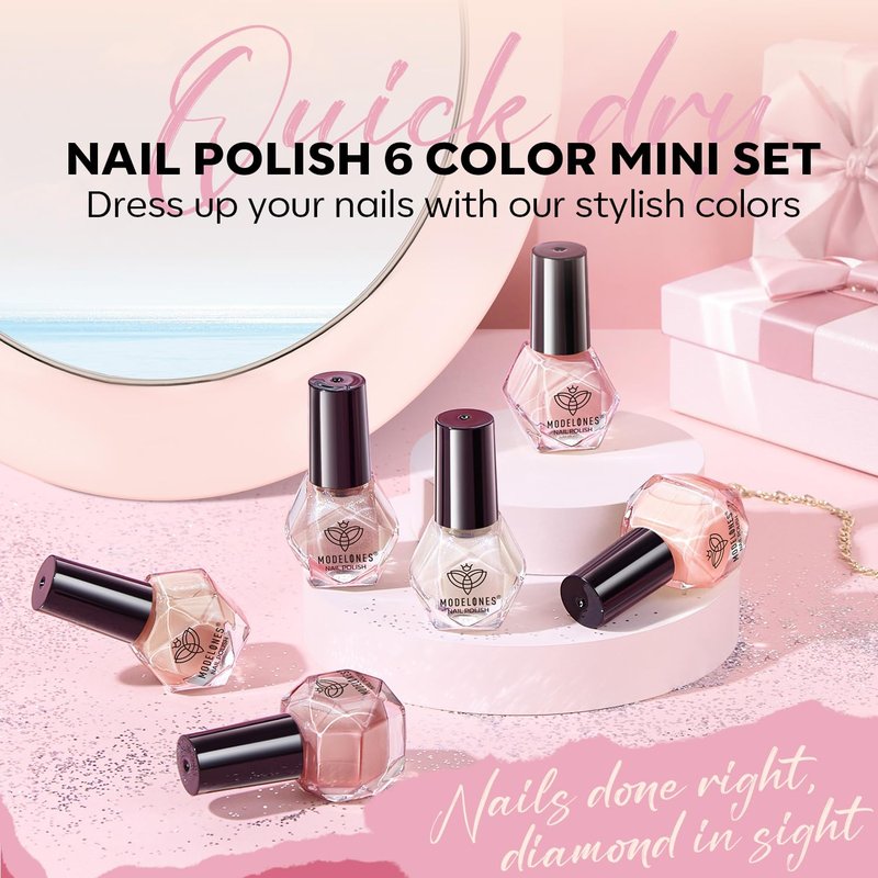 Modelones Nude Nail Polish Set - 6 Quick Dry Skin Tone Colors | Glitter Spring & Summer Collection