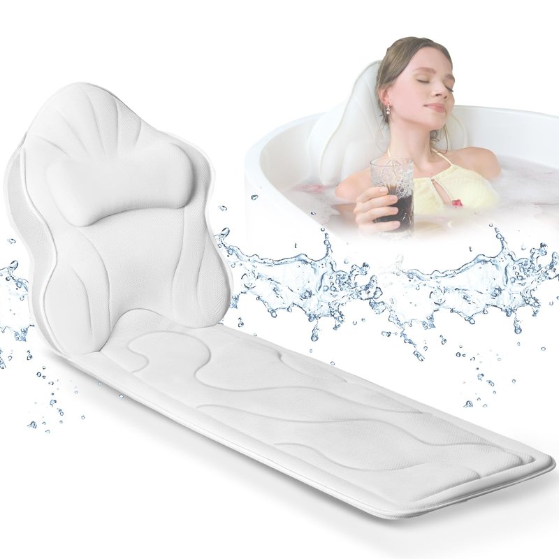 Poemland Luxury Thick Full Body Bath Pillows Mat & Cushion for Bathtub Headrest Neck Shoulder Support Comfort Relaxation Spa Accessories Perfect for a Spa Soak in Bathtub