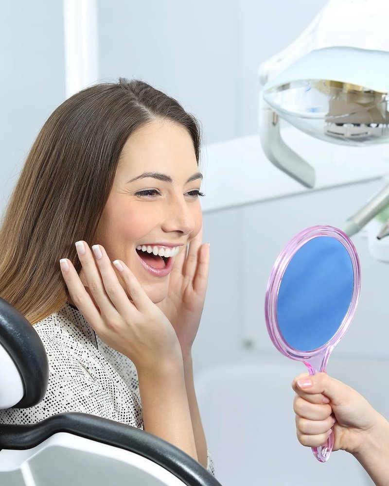 Macaki Handheld Mirror with Handle, 10.5 x 5.7 inches, Double-Sided 1X/5X Magnification Travel Makeup Mirror for Women,White