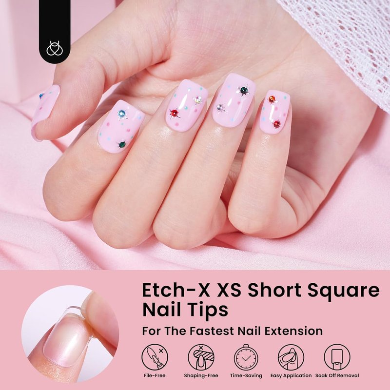 Beetles Short Square Nail Tips - 576PCS in 12 Sizes | Half Matte Clear Acrylic Press-On Nails