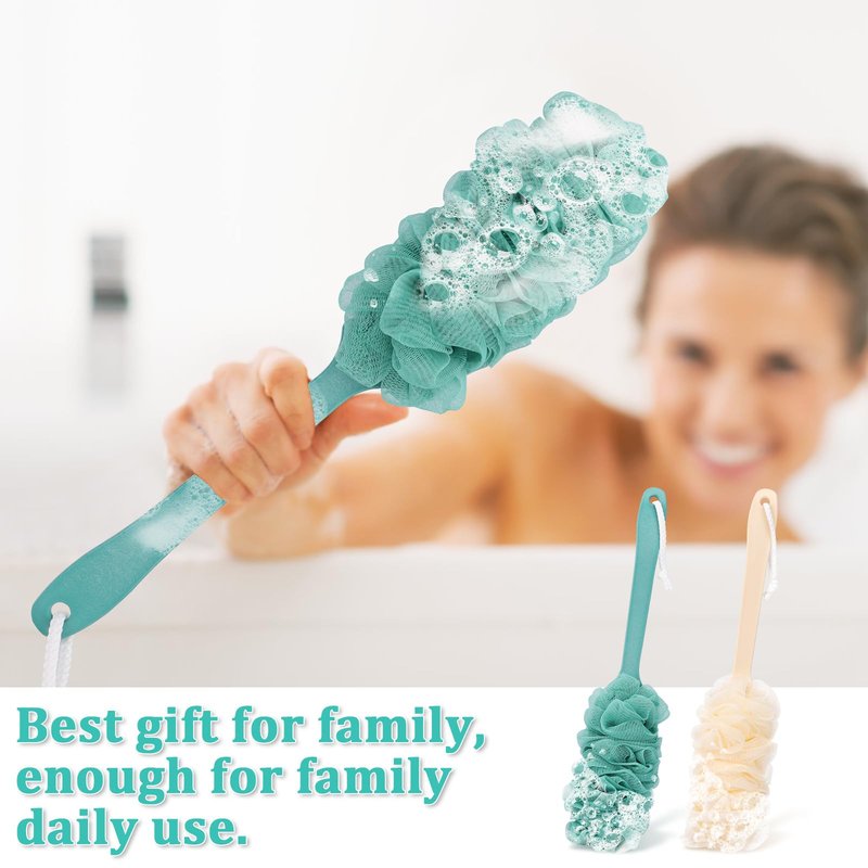 2Pack Back Scrubber for Shower Loofah with Long Handle, Shower Brush for Body, 17″ Loofah on a Stick for Men Women Bathing Accessories, Scrubber Sponge for Exfoliating Bath Brushes (Green)