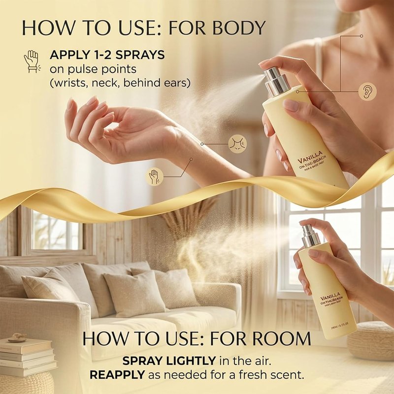 Vanilla on the Beach Hair and Body Mist - Long-Lasting Coconut & Vanilla Fragrance Spray, 8.11 fl oz