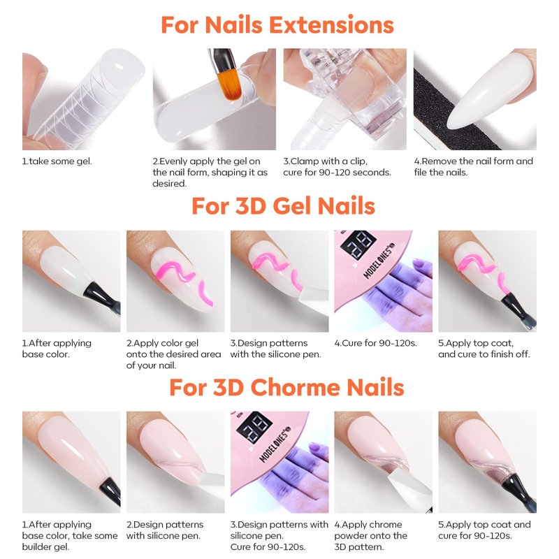 modelones 3D Sculpting Gel, Milky White Solid Nail Builder Hard Gel for Nail Art Molding & Extensions for Chrome Powder, Spring Nails Glitter Polish Home DIY Manicure, U V Lamp Needed