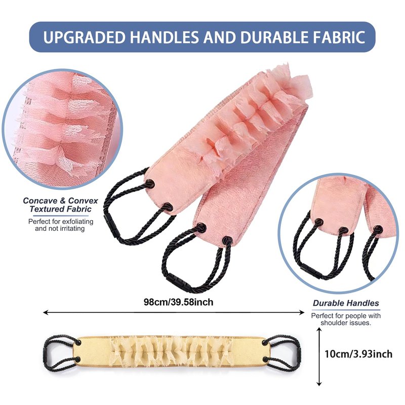 Back Scrubber for Shower with Handles,Double Sided Exfoliating,Bath Back Washer,Back Washer to Deep Clean Your Skin for Men & Women (Beige)