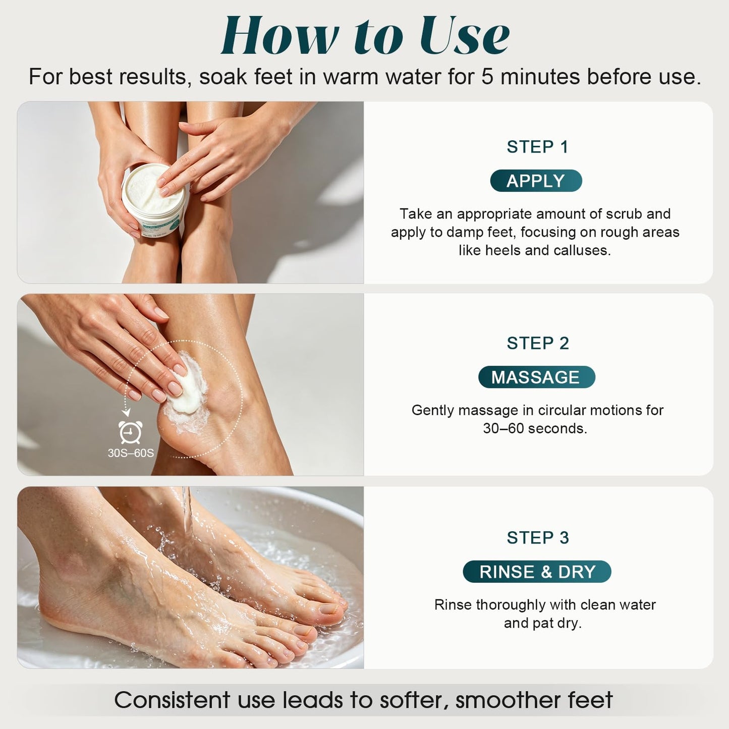 【Sea Salt Exfoliating Scrub】 – Foot Care Scrub for Dead Skin, Calluses & Cracked Heels – Gently Buffs Rough Dry Feet, Hydrating Foot Polish
