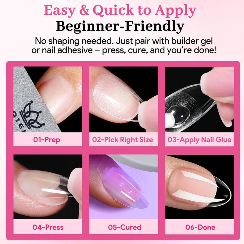 Qiek Short Almond Nail Tips - 15 Sizes 240 PCS Half Matte Full Cover Clear Fake Nails Pre-shaped Press On False Nail Tips Acrylic Soft Nail Gel Tips No C Curve Extension Manicure Home DIY Gelly Tips