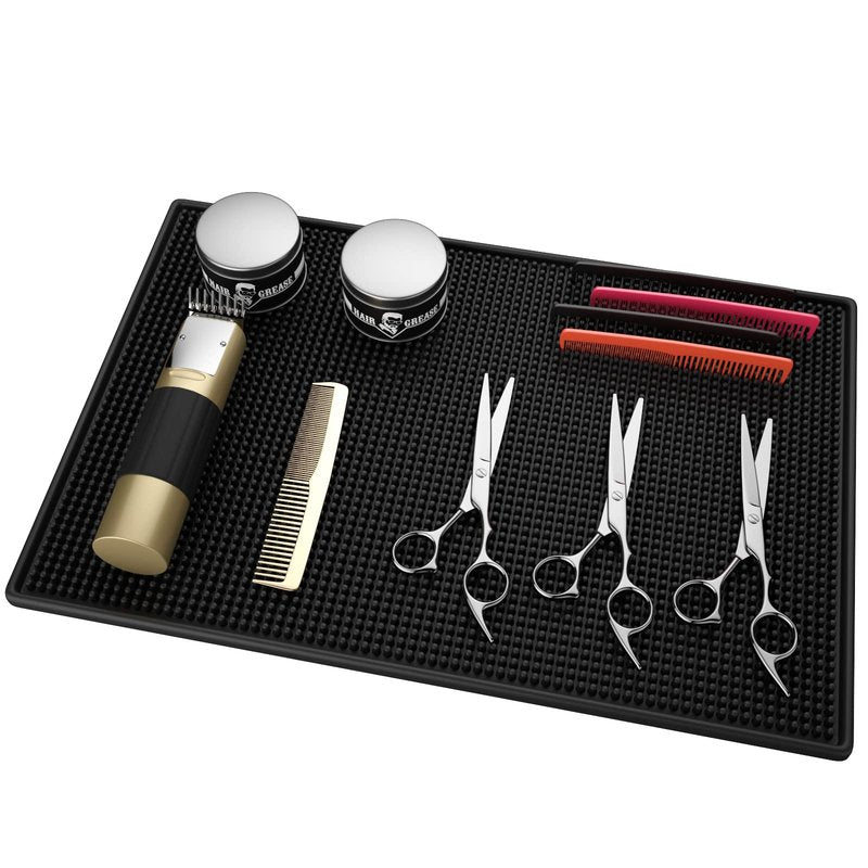Noverlife Barber Station Mat for Hair Styling Tools, Heavy Duty Non-Slip Bar Service Mat, Flexible Rubber Mat for Clippers Salon Tools, Professional Salon and Barbershop Work Station Pads