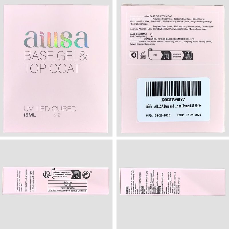 AILLSA Base and Top Coat Gel Nail Polish Top and Base Coat Nail Polish Soak Off Long Lasting Clear Base Gel High Gloss Shine No Wipe Top Coat for DIY Nail Art at Home 0.51 Fl Oz