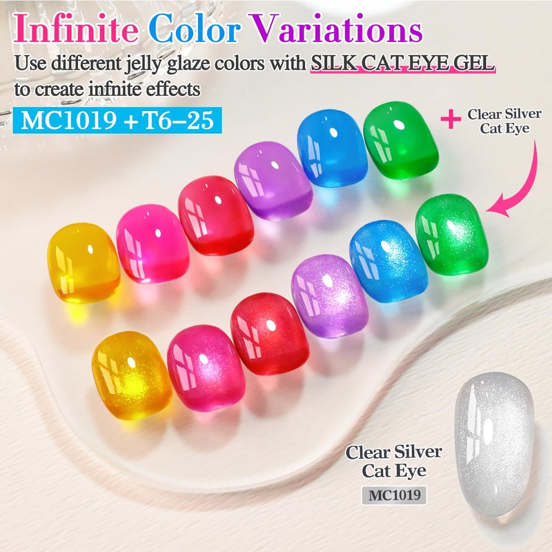 Double Rhythm Cat Eye Gel Polish - 0.5 OZ Holographic Glitter Magnetic Polish | Silver Translucent Jelly Color
