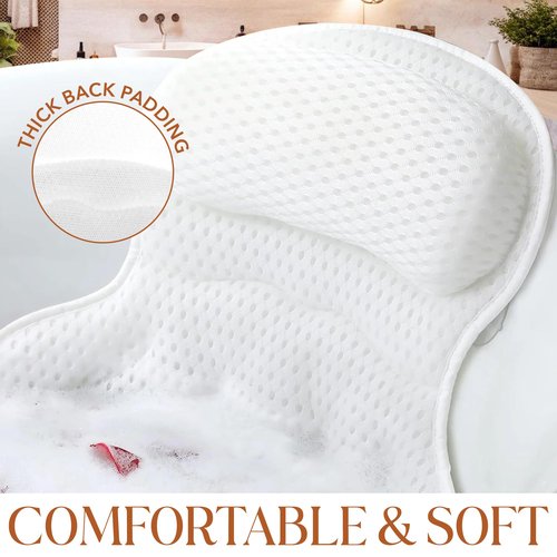 PURE WELLNESS LIVING Bath Pillows for Tub - Bath Pillow for Headrest, Neck and Back Support with Suction Cups, Relaxing Bathtub Accessories - White