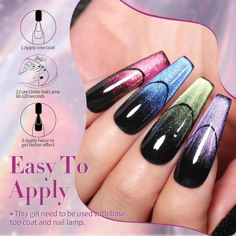 Born Pretty 9D Magnetic Gel Nail Polish Set - Holographic Reflective Glitter | 6 Colors, 7ML Each