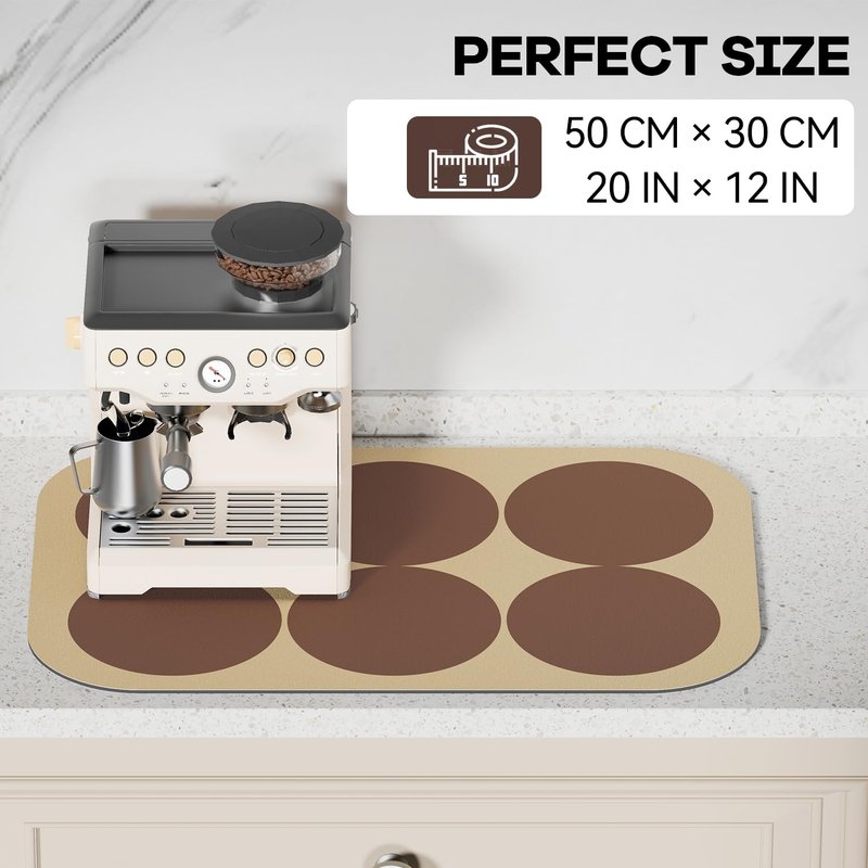 Hargiis Coffee Machine Mat Absorbent Dish Drying Mat for Kitchen Counter Hide Stain, Coffee Bar Accessories Fit Coffee Maker, Coffee Mat, Dish Rack Mat with Non-Slip Rubber Backing(Coffee 20"×12")