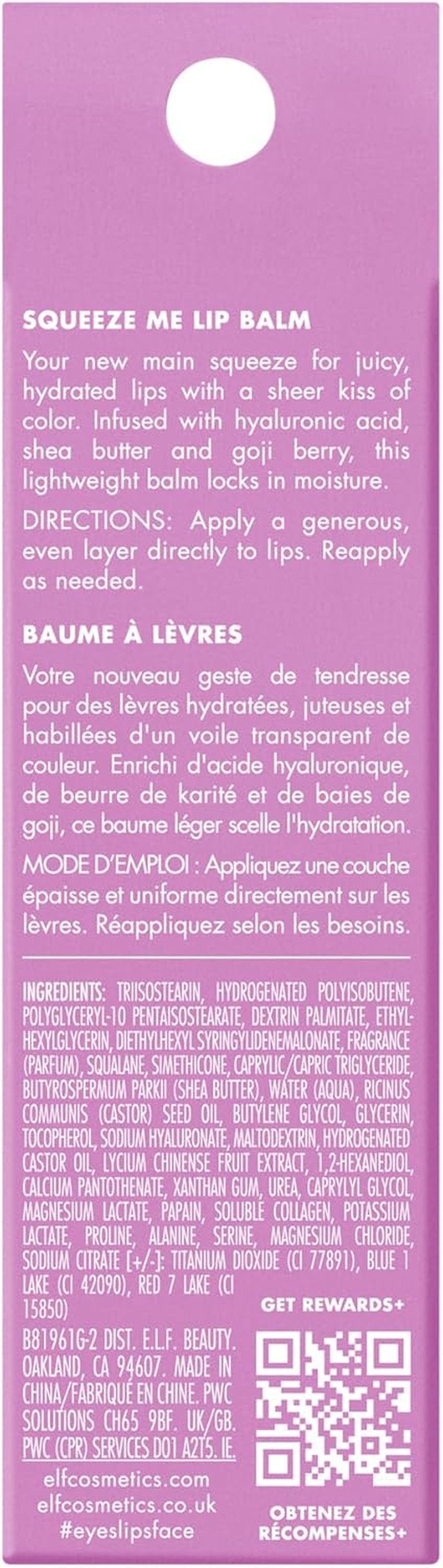 e.l.f. Squeeze Me Lip Balm - Moisturizing Sheer Tint with Hyaluronic Acid | Vegan & Cruelty-Free