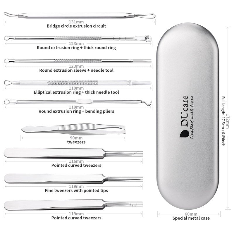 DUcare Blackhead Remover Pimple Popper Tool Kit - (9 Piece Kit) - Professional Stainless Pimples Comedone Extractor Removal Tool