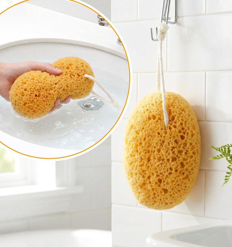 2PCS Exfoliating Bath Sponge, Large Natural Bath Sponge for Men & Women, Exfoliating Foam Puff with Dense Foam for Gentle & Deep Cleansing, Ultra-Soft for Sensitive Dry Skin (5.9 * 3.9 inch)