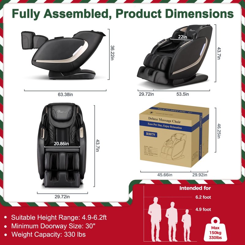 EASPEARL 2026 Massage Chair Full Body,SL-Track,165ยฐZero Gravity Massage with Full Body Heat,APP Control,Airbags,Bluetooth Speaker,12 Auto Modes,3-Row Foot Rollers,Body Scan(Black)