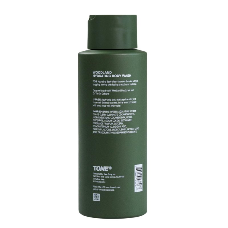 TONE Hydrating Body Wash for Men & Women, Woodland, Coconut-derived Cleansers Leaves Skin Clean, Moisturized & Refreshed, Long-lasting Iconic Scent, All Skin Types, Dermatologist-Tested, 16.9 oz