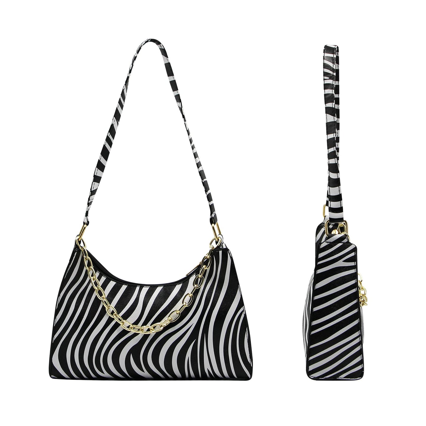 Suillty Women's Zebra Print Tote Shoulder Bag Leather Top Handle Purse Travel Handbag Clutch Wallet with Chain