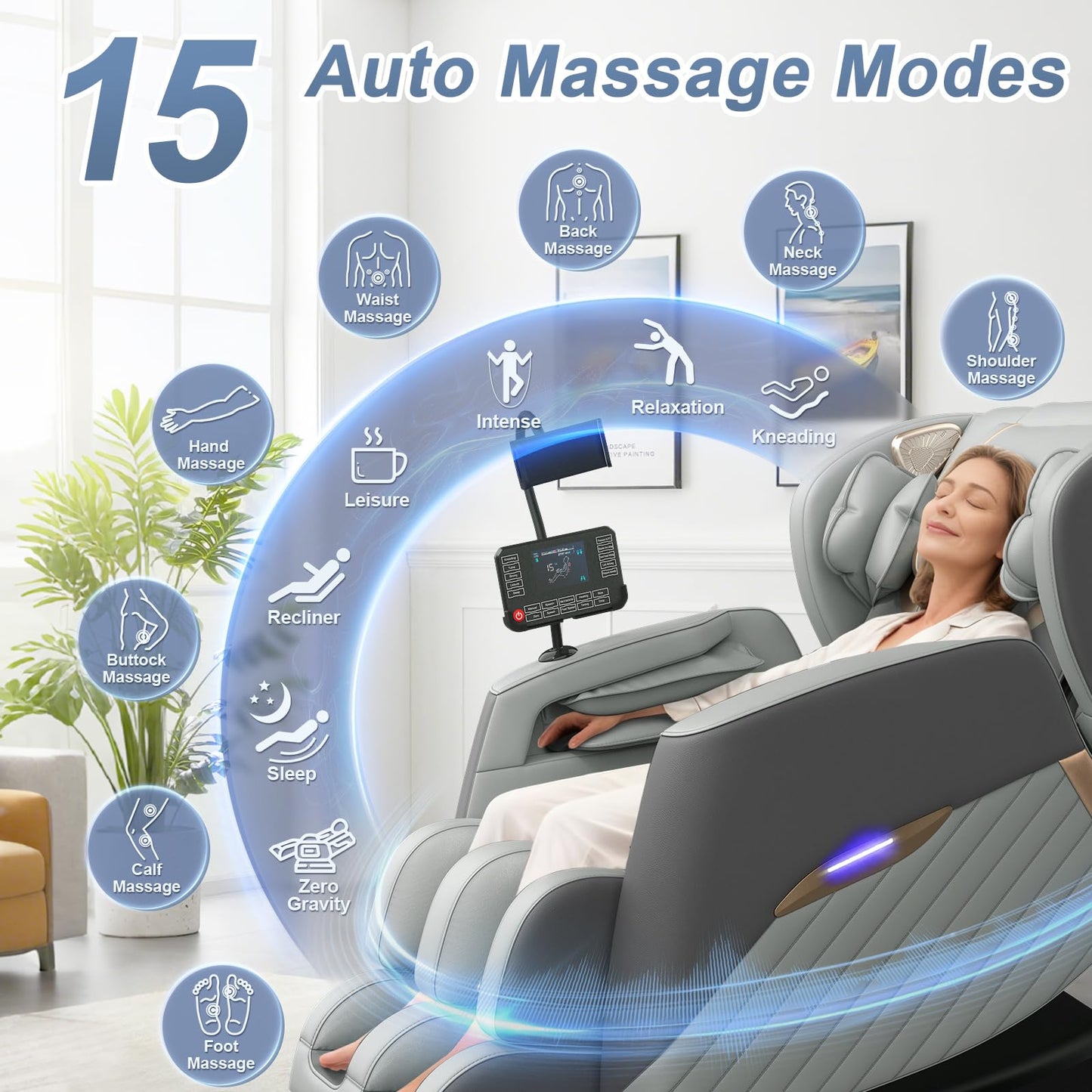Srfzluxy Massage Chair Full Body, Zero Gravity Massage Chair with 16 Fix Rollers, Auto Massage Program, Foot and Calf Massage, Recliner Chair with Heating, Touch Screen Controller, Bluetooth Speaker
