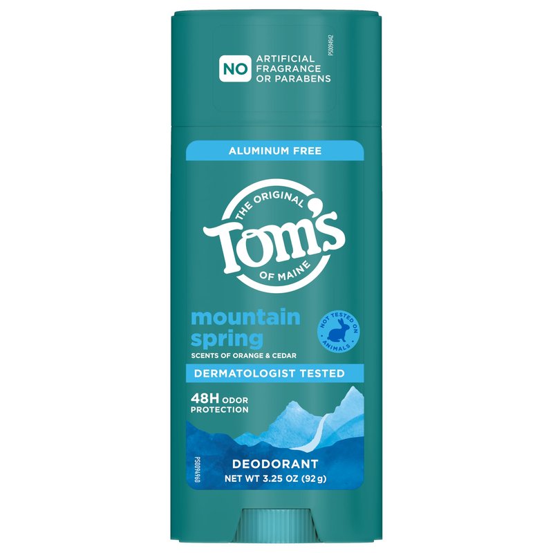 Tom’s of Maine Mountain Spring Natural Deodorant for Men and Women, Aluminum Free, No Artificial Fragrances, Dyes, or Preservatives, Baking Soda Free, 48-Hour Odor Protection, 3.25 oz