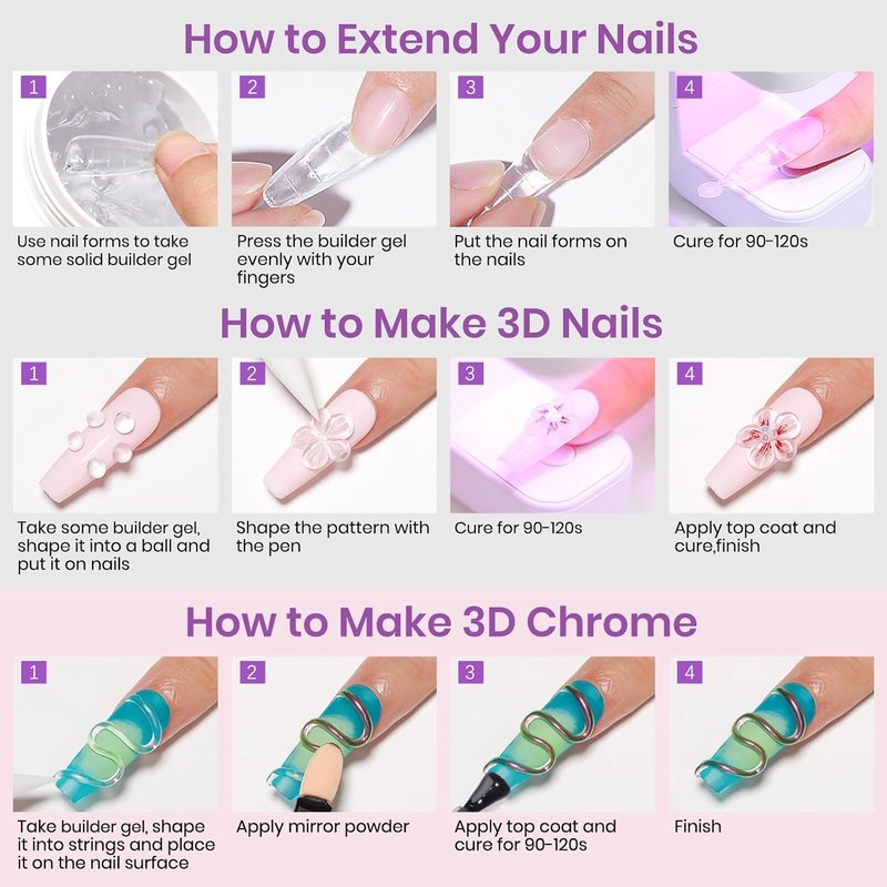 MIZHSE 2pcs Solid Builder Gel for Nails - Clear 3D Sculpting Gel | Non-Sticky UV LED Starter Kit
