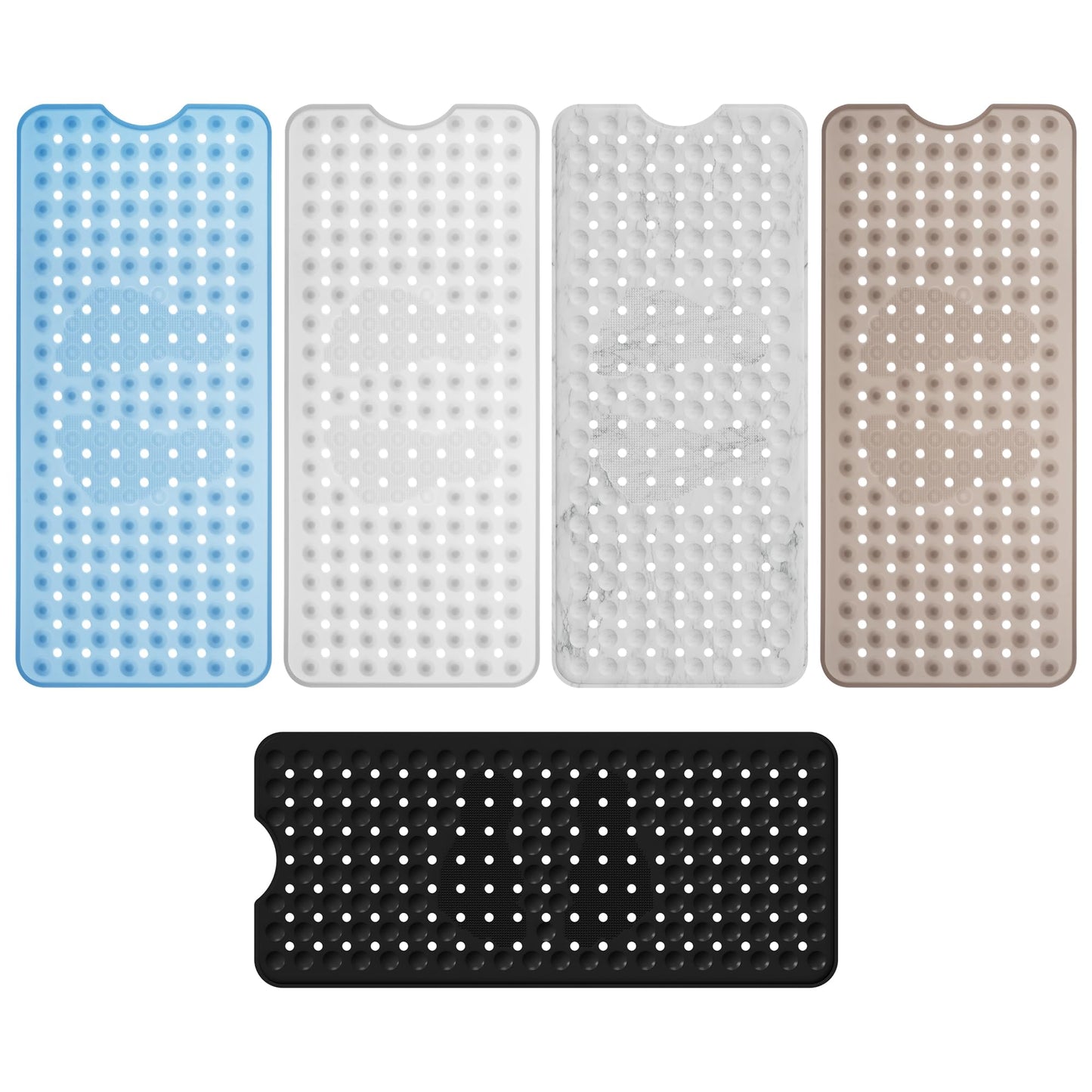 Silicone Non Slip Bathtub Mat 36" x 16", Extra Long Massage Bath Mat for Tub, Soft & Comfortable Shower Mat, Machine Washable Bath Mat for Bathroom and Shower (Gray)
