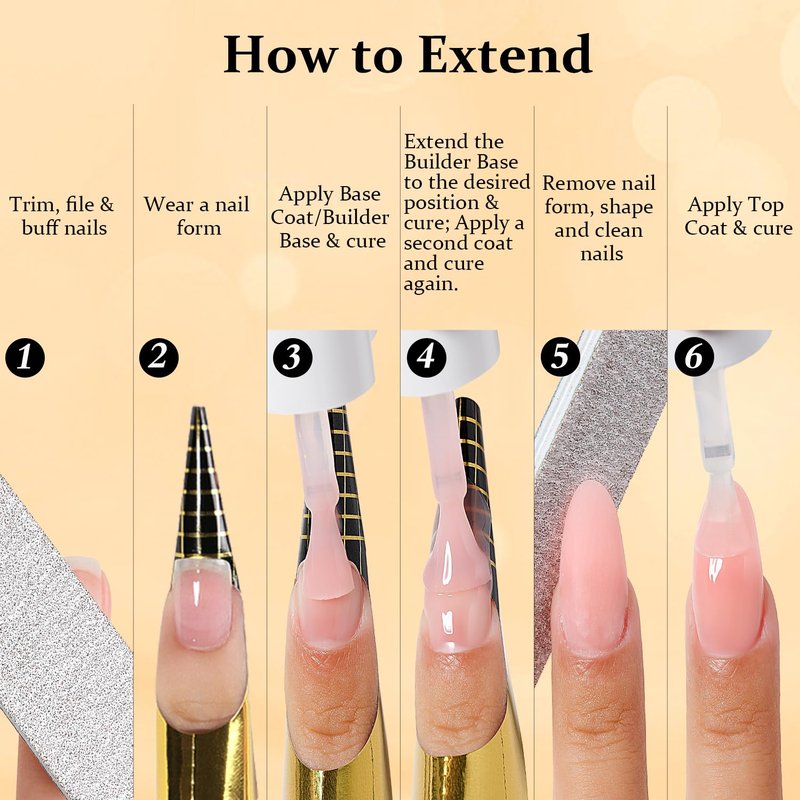 Nicedeco Builder Nail Gel Polish 6pcs, Hema Free, Cruelty Free, Vegan, Base Colors Nude Pink Hard Strengthener Rubber Gel Extension Kit 50