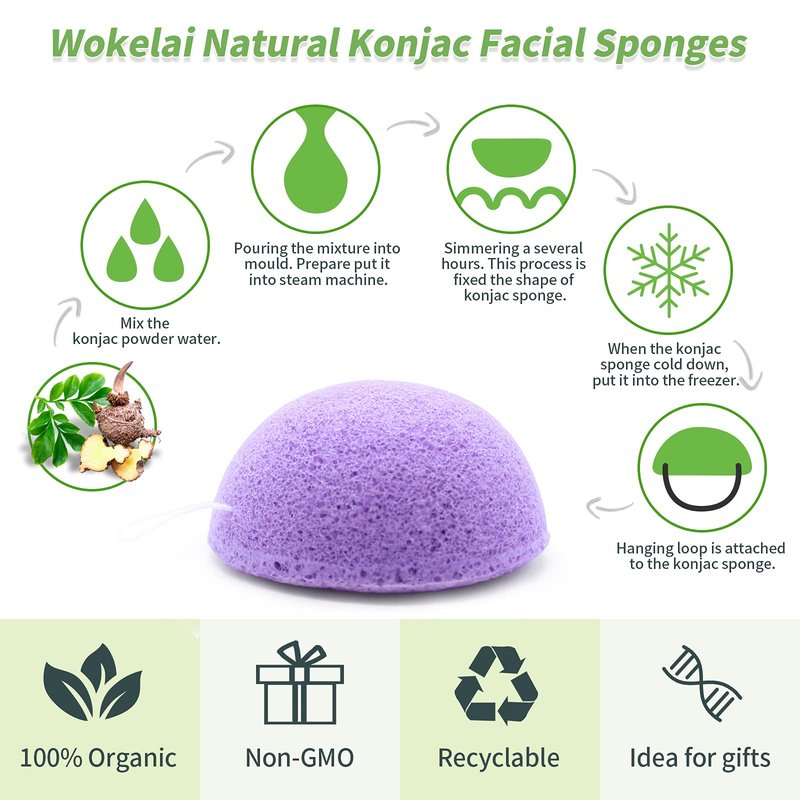 Konjac Facial Sponges for Cleansing Exfoliating - Konjac Face Sponge for Washing Face Body, Natural Cleaning Puff Buff Scrubber for Shower Bath SPA for Babys Men Women