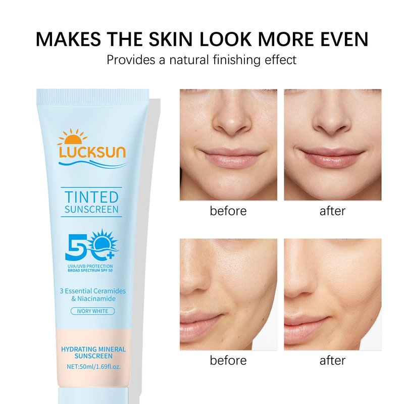 Tinted Mineral Sunscreen SPF 50-2-in-1 Makeup & Sunscreen for Natural Glow, Broad Spectrum Protection + Skincare Benefits All Skin Types (#001, 1.69 Fl Oz (Pack of 1))