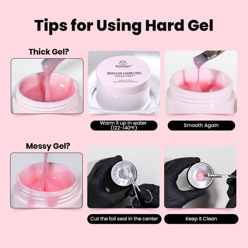 Beetles HEMA-Free Hard Gel for Nails-1.06oz 9 in 1 Jelly Pink UV/LED Lamp Cured Sculpting Stengthener Gel for Nail Extension & Nail High Hardness for Manicurist Women