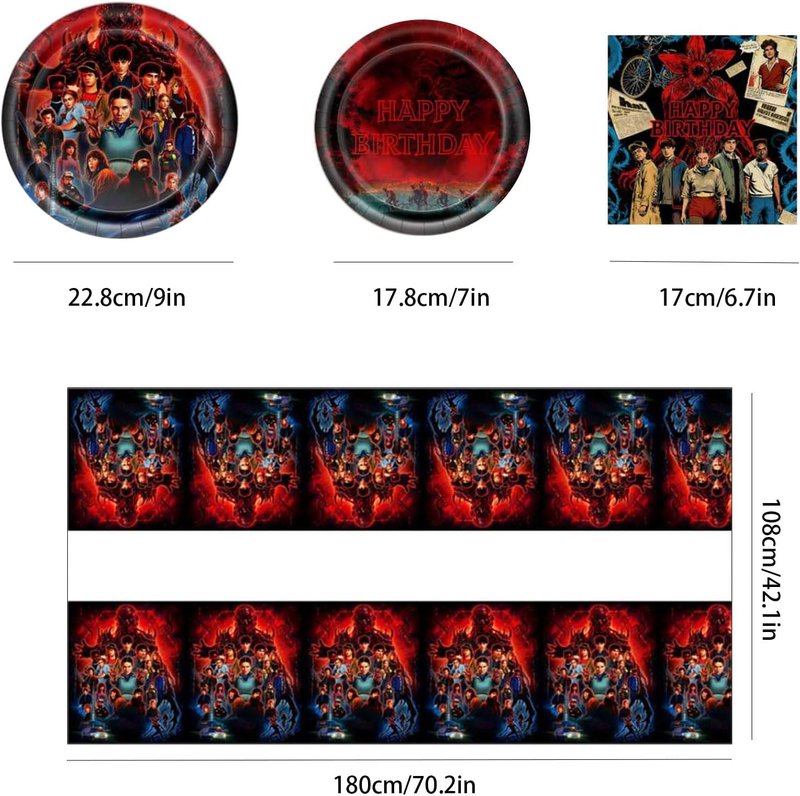 Stranger Things 61-Piece Tableware Set - Movie Theme Birthday Party Decorations for 20 Guests