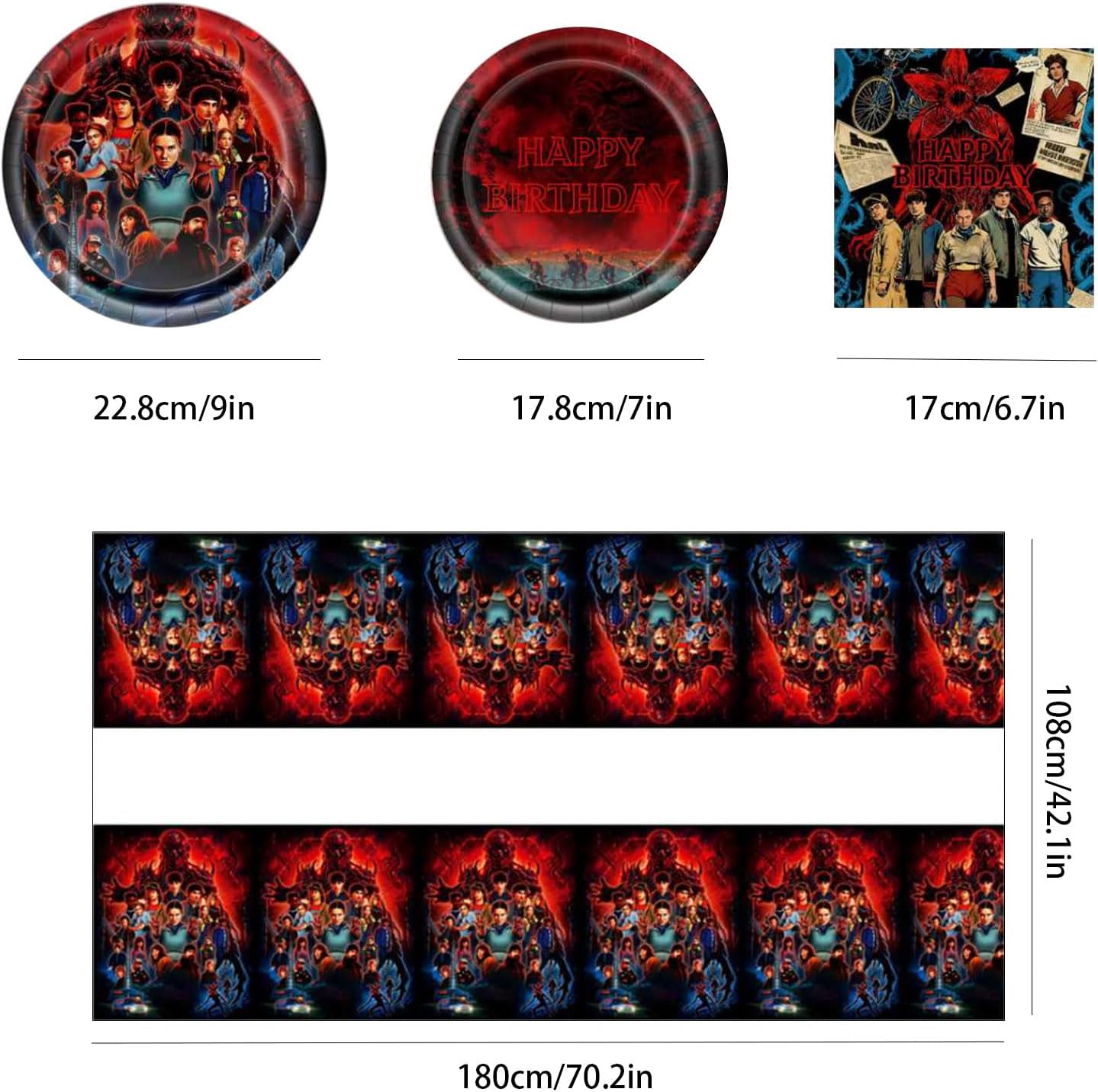 Stranger Things 61-Piece Tableware Set - Movie Theme Birthday Party Decorations for 20 Guests