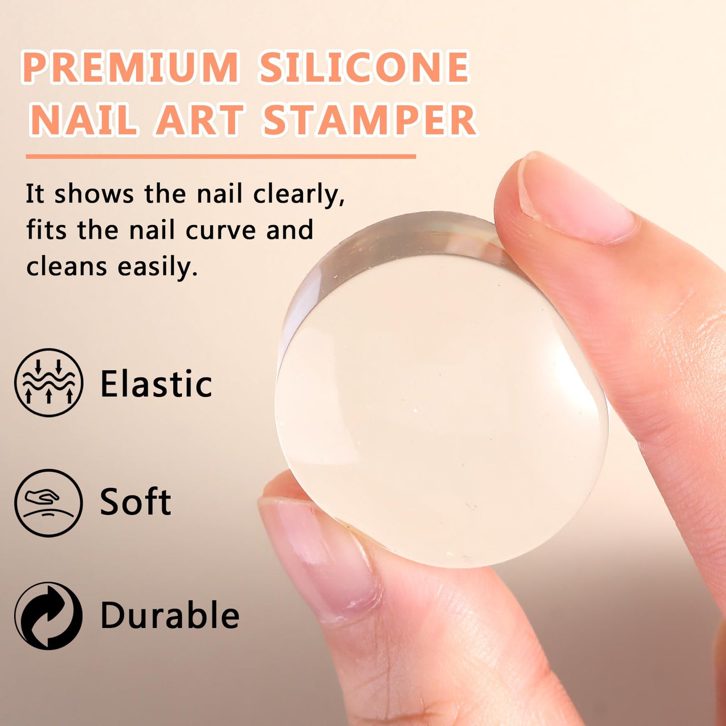 SUTOKAKA French Tip Tool- 4 Pcs Nail Stamper Kit Clear Silicone Nails Stamping Long & Short Jelly Stamper with Scrapers Nail Printing Tool for French Manicure Home DIY Nails Art Salon