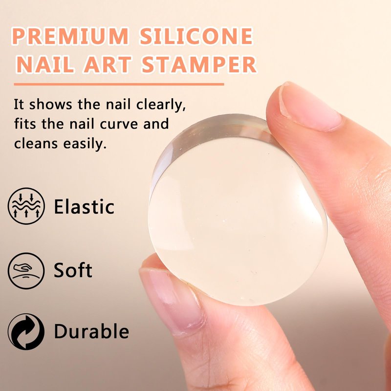 SUTOKAKA French Tip Tool- 4 Pcs Nail Stamper Kit Clear Silicone Nails Stamping Long & Short Jelly Stamper with Scrapers Nail Printing Tool for French Manicure Home DIY Nails Art Salon