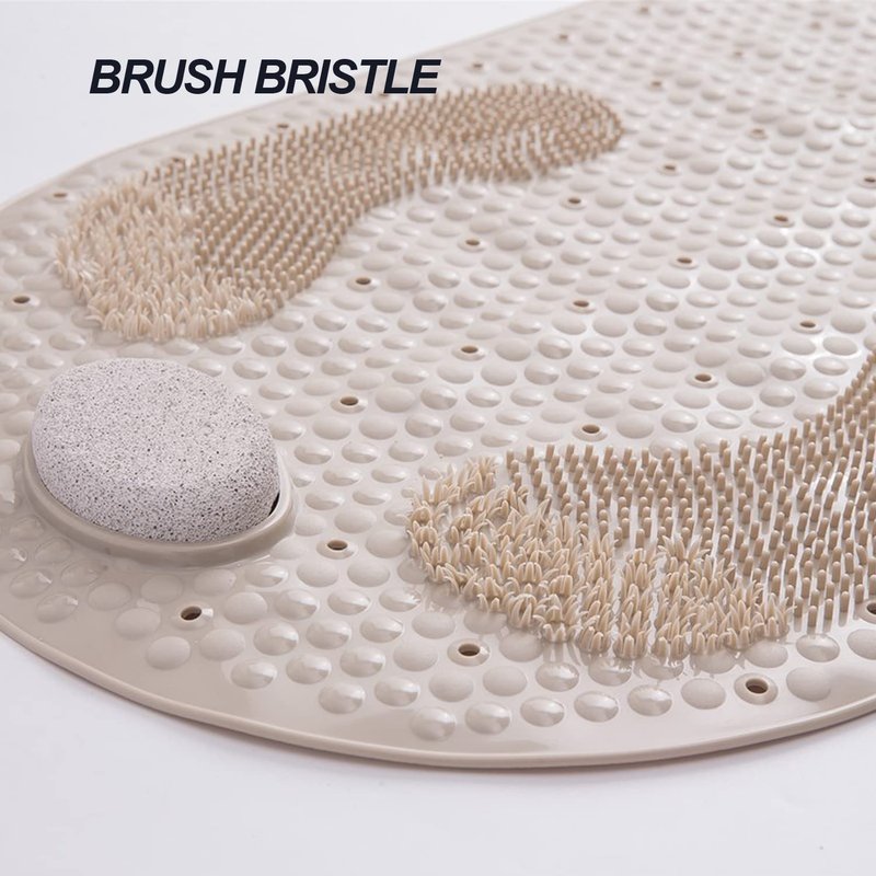 HIZOLVIO 32x16in Foot Scrubber Shower Grip Mat with Pumice Stone, Bath Tub Shower Mat Non Slip with Suction Cups Drain Holes, Anti Slip Bathtub Mat for Feet Massage, Exfoliating