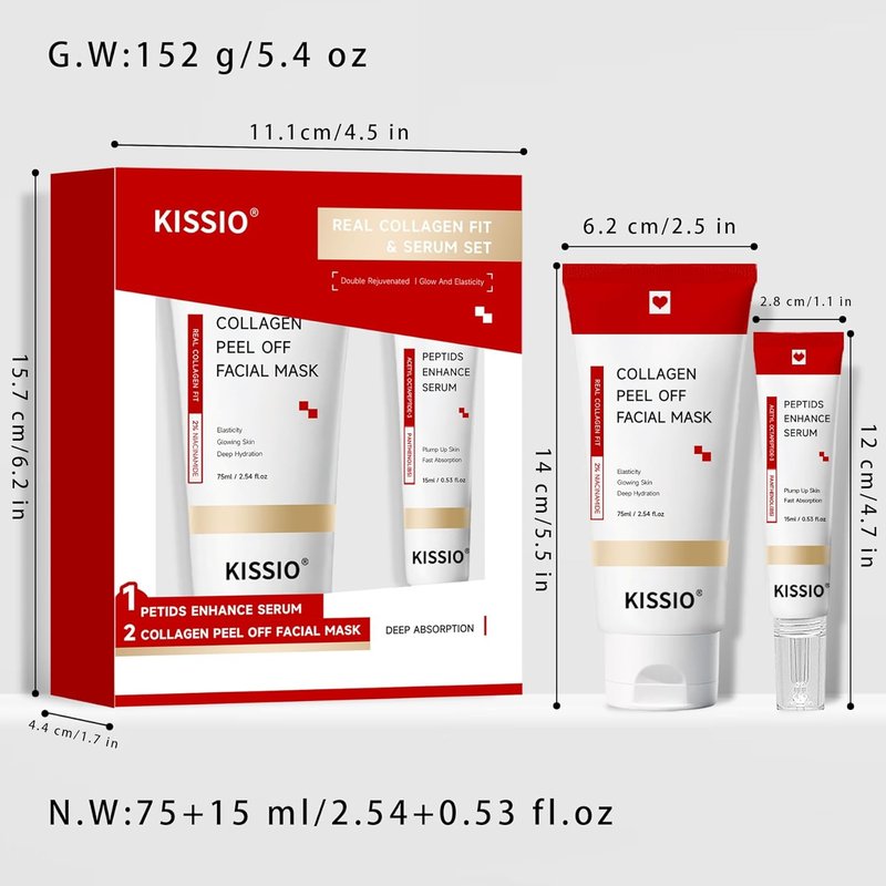 KISSIO Collagen Wrapping Mask Set | Hydrating Peel-Off Face Mask for Glowing Skin with Peptide & Niacinamide