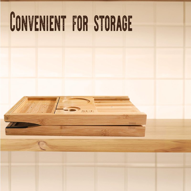 XcE Foldable Acacia Wood Bathtub Caddy Tray - Expandable to 40 Inches with Non-Slip Pads for Couples Luxury Bath