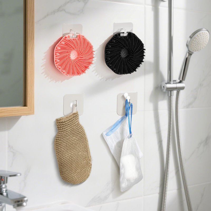 ManmiHealth 5 PCS Silicone Body Scrubber Shower Brush, Upgrade Super-Exfoliating Shower Scrubber with Non-Slip Hand Strap, Silicone Body Buffer Shower Mitt with Soap Bag Set(Black+Pink)