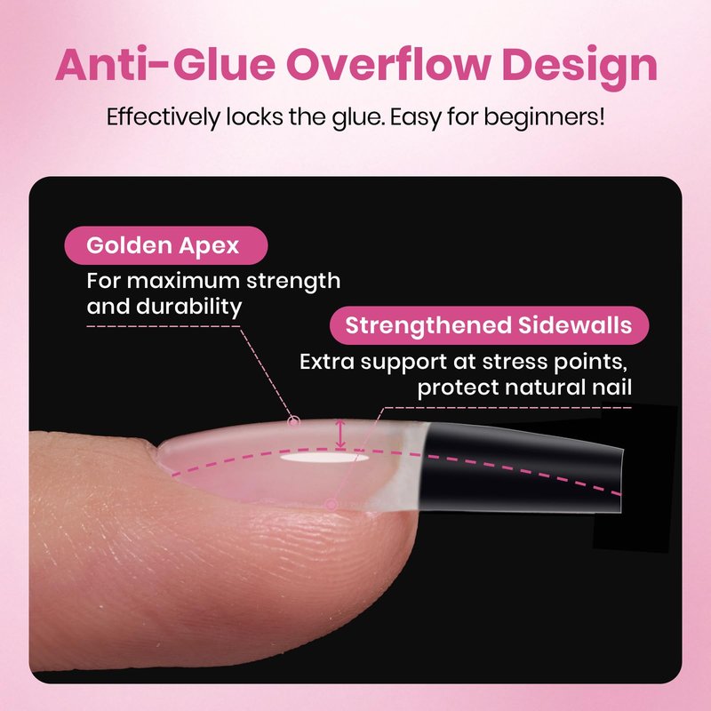 Beetles Gel Nail Tips Flat-X - Coffin Medium, 320pcs 16 Sizes, Pre-Etched Half Matte Full Cover Soft Acrylic Press on False Nail Extension Tips Easy DIY Salon Art for Flat & Natural Nail Beds