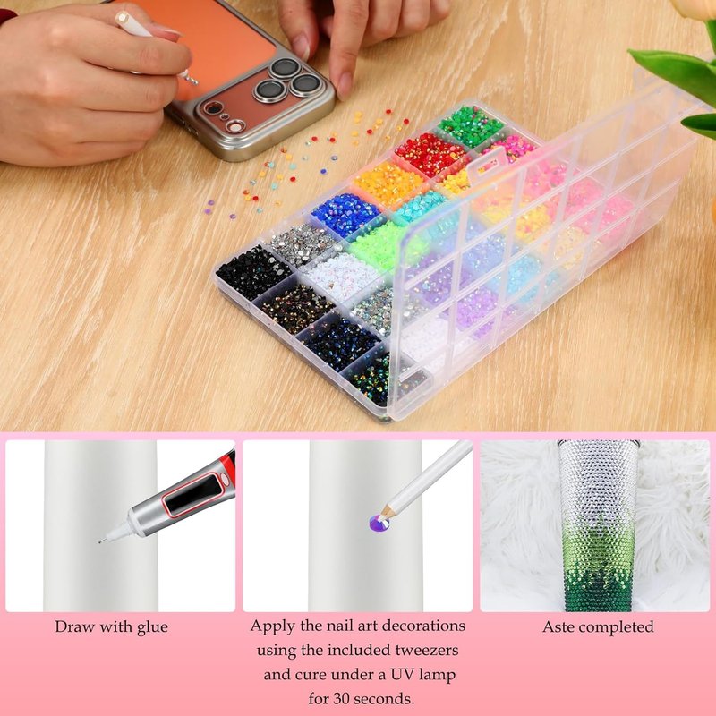 Skiennix 24 Colors Resin Jelly Rhinestones - 24000 Pcs Multicolor 3mm Flatback Gems for Nail Art & Crafts