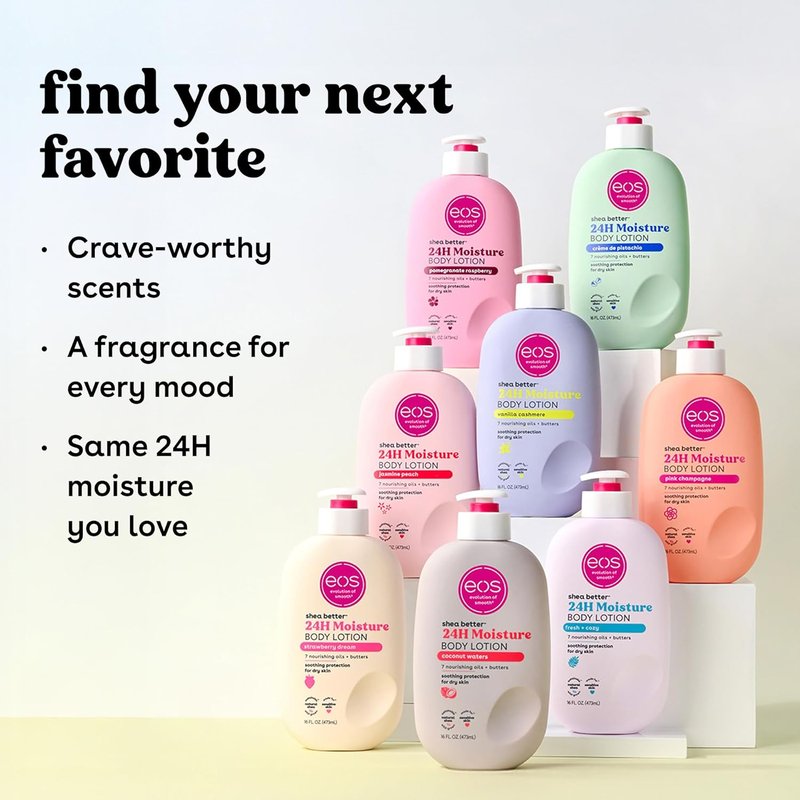 Eos Shea Better Body Lotion - Vanilla Cashmere, 24-Hour Moisture, Lightweight & Vegan | 16 fl oz