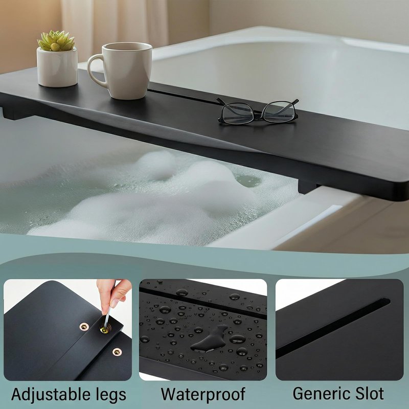 Elegant Black Bamboo Bathtub Tray Caddy for Freestanding Tub, 35" L Adjustable Bath Tray for Tub, Luxury Spa Bathroom Tray Organizer Table, Bath Tub Accessories for Women, Housewarming, Birthday Gifts