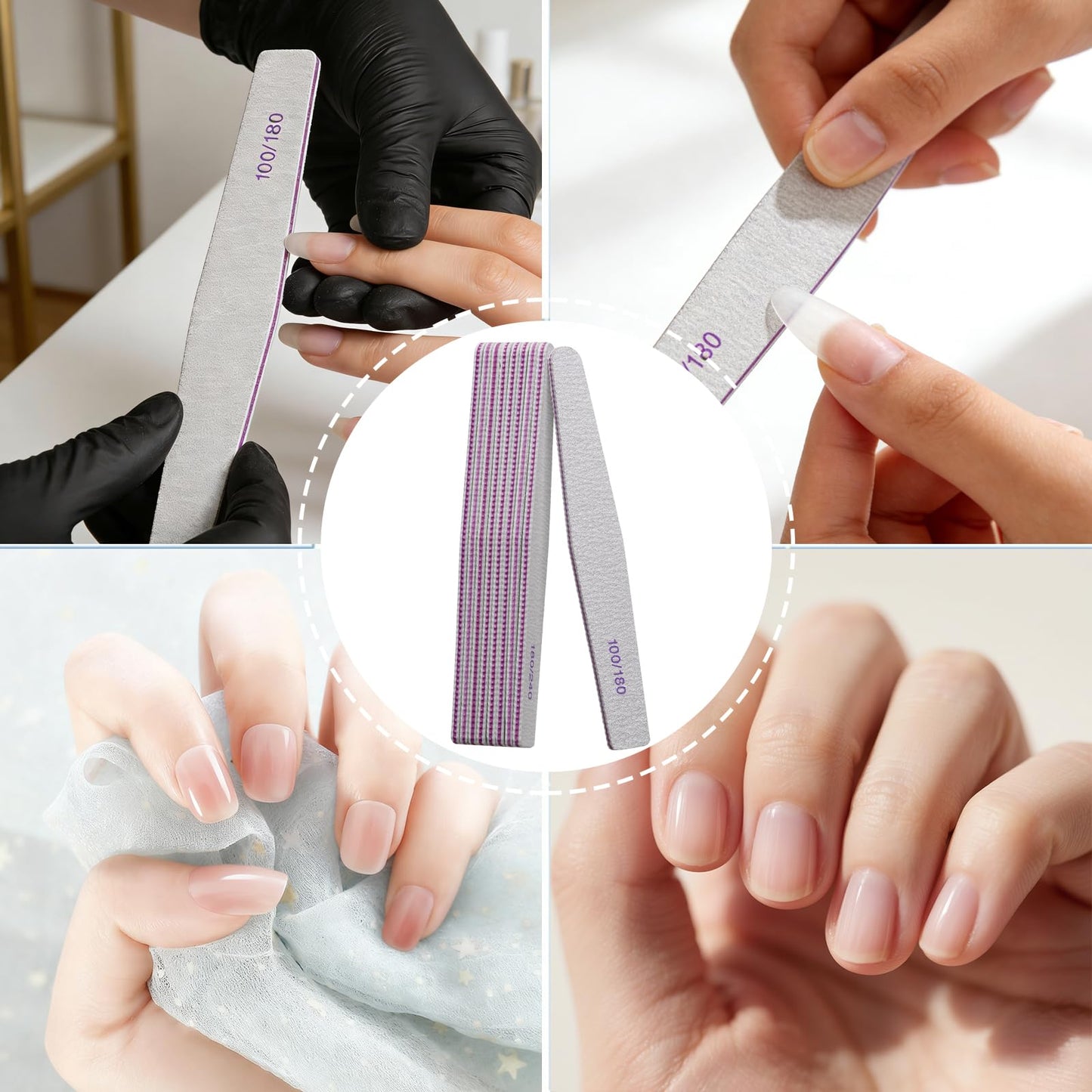 SWEET VIEW 14PCS Nail File and Buffer Set, 100/180 180/240 Grit Emery Boards for Acrylic Gel Natural Nails, with 1000/4000 Grit Buffer Block for High Shine, for Women