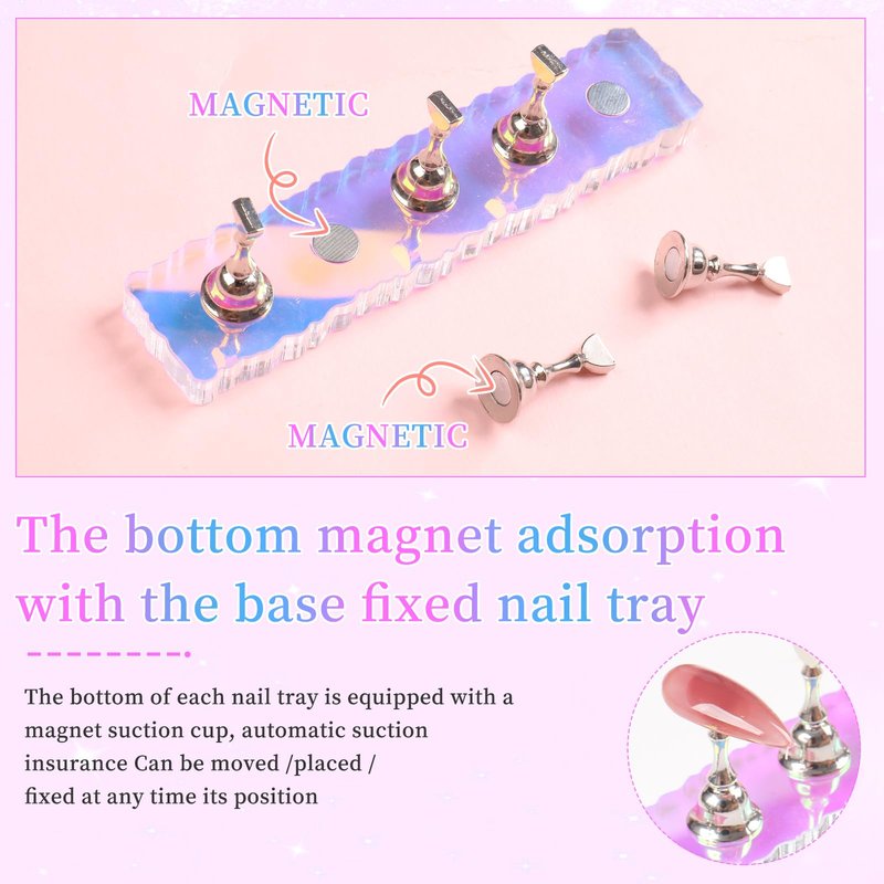 ANGNYA 2 Set Nail Stand, Aurora Nail Holder for Painting Nail Stand for Press on with 96 Pcs Removable Mounting Tapes Nail Display Stand Nail Hand Practice Magnetic Nail Art Tools for Homes and Salons