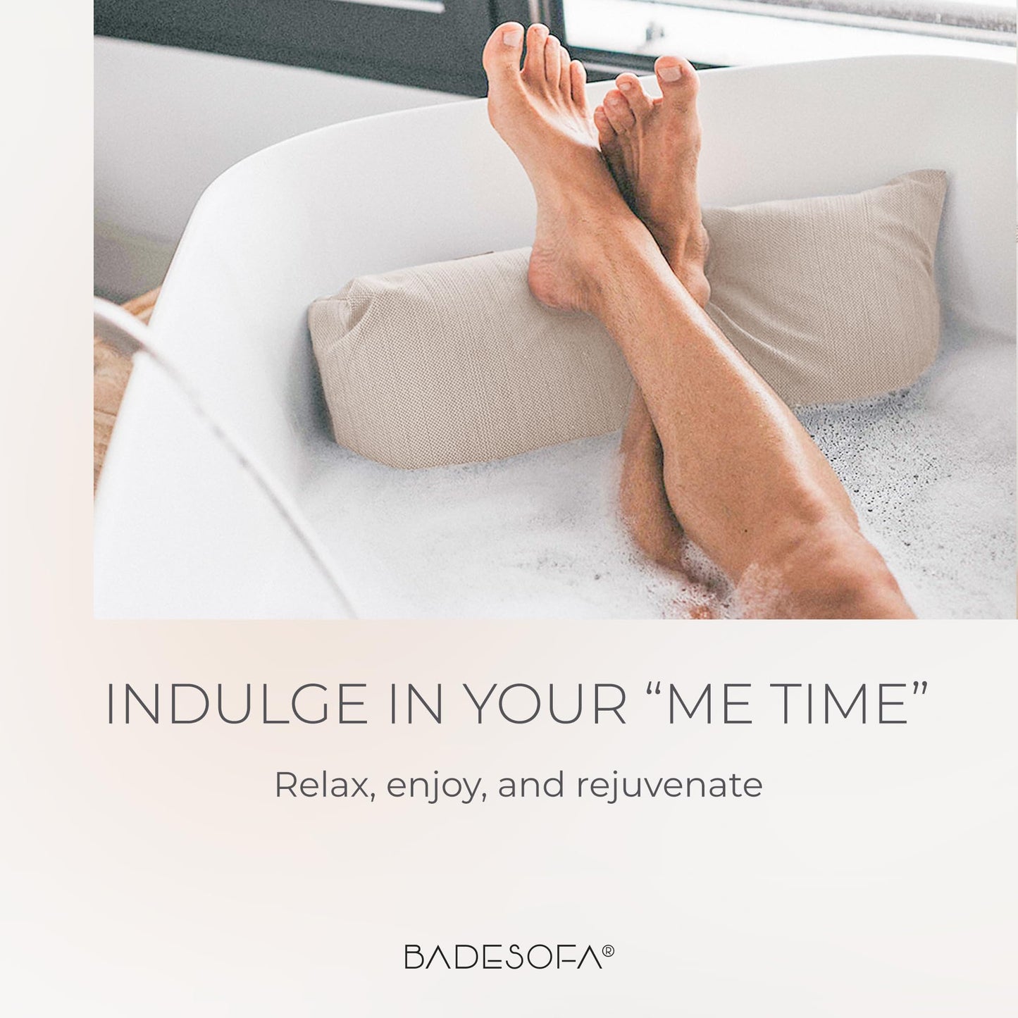 BADESOFA® Luxury Bath Tub Pillow for Feet | Premium-Quality Materials | Comfortable & Quick-Drying | Washable Bath Cushion in Ivory Pearl | Home Spa Accessories | Universal Fit for Any Bathtub