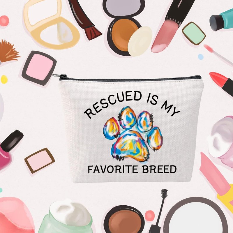 MNIGIU Makeup Zipper Bag - Rescued Is My Favorite Breed | Perfect Gift for Dog Moms