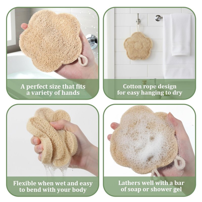 Hadnves Travel Loofah Exfoliating Body Scrubber Mini Natural Loofah Sponge Shower Exfoliator for Men Women Gentle Cleansing for Face and Body Quick-Drying Rich Foam Includes Storage Bag (2)