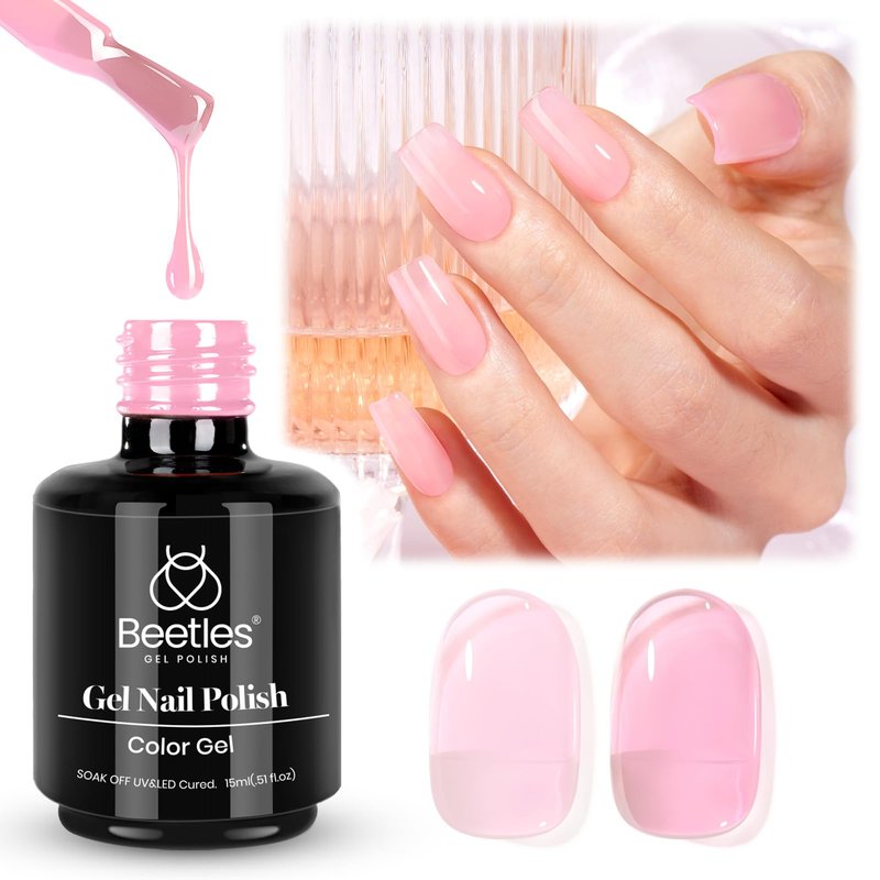 Beetles Pink Gel Nail Polish - 15ML Baby Pink Nude Gel Polish Nail Concealer Jelly Sheer Translucent Effect Soak Off UV French Nail Art Design Manicure Gift for Women