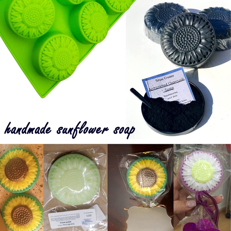Actvty Round Sunflower Soap Molds, 2 Pack 6 Cavity Cylinder Daisy Flower Silicone Molds for Making Hot Chocolate Bomb, Cake, Jelly, Soap, Lotion Bars