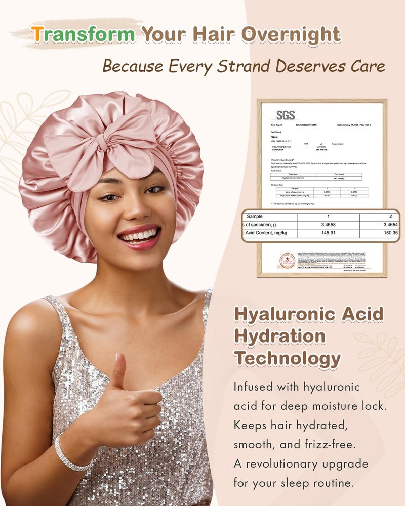 Bonnet Queen Silk Bonnet for Sleeping - Reversible Satin Night Cap with Adjustable Tie Band | Cream Pink & Rose Gold